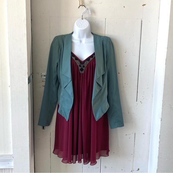 Very J Turquoise Open Waterfall Blazer Jacket - Picture 3 of 14